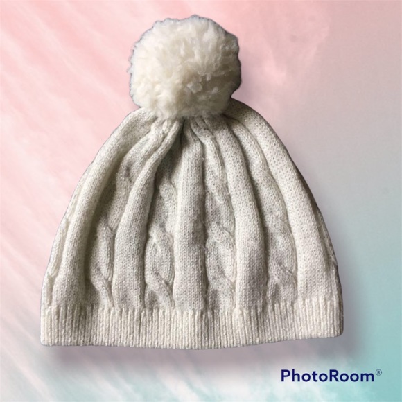 Gymboree Girls White Toque Hat with Pompom - Picture 2 of 4